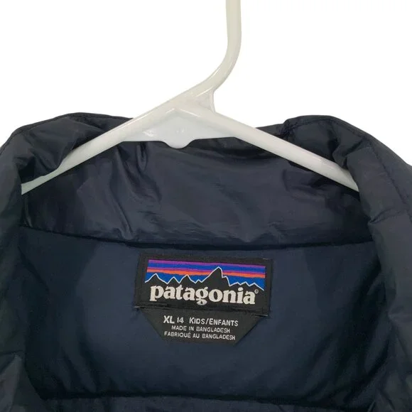 Patagonia Blue Long Sleeve Mock Neck Full Zip Puffer Jacket Size XL 14 Kids